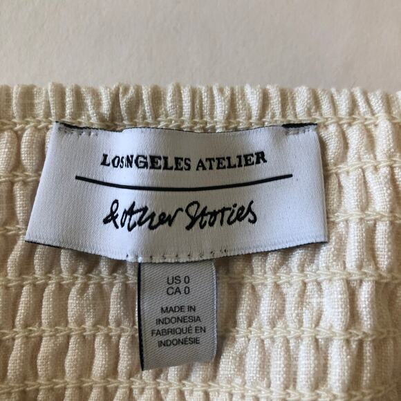 & Other Stories Puff Sleeve Fitted Cropped Top Smocked Back Ivory Milk Maid - Picture 11 of 12